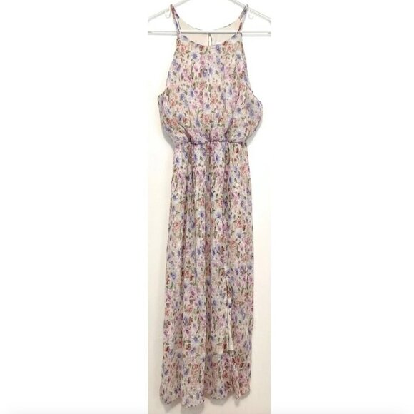NEW NWT LUSH Cream Ivory Pink Multi Floral Pleated Sleeveless Midi Dress Medium - Picture 2 of 12